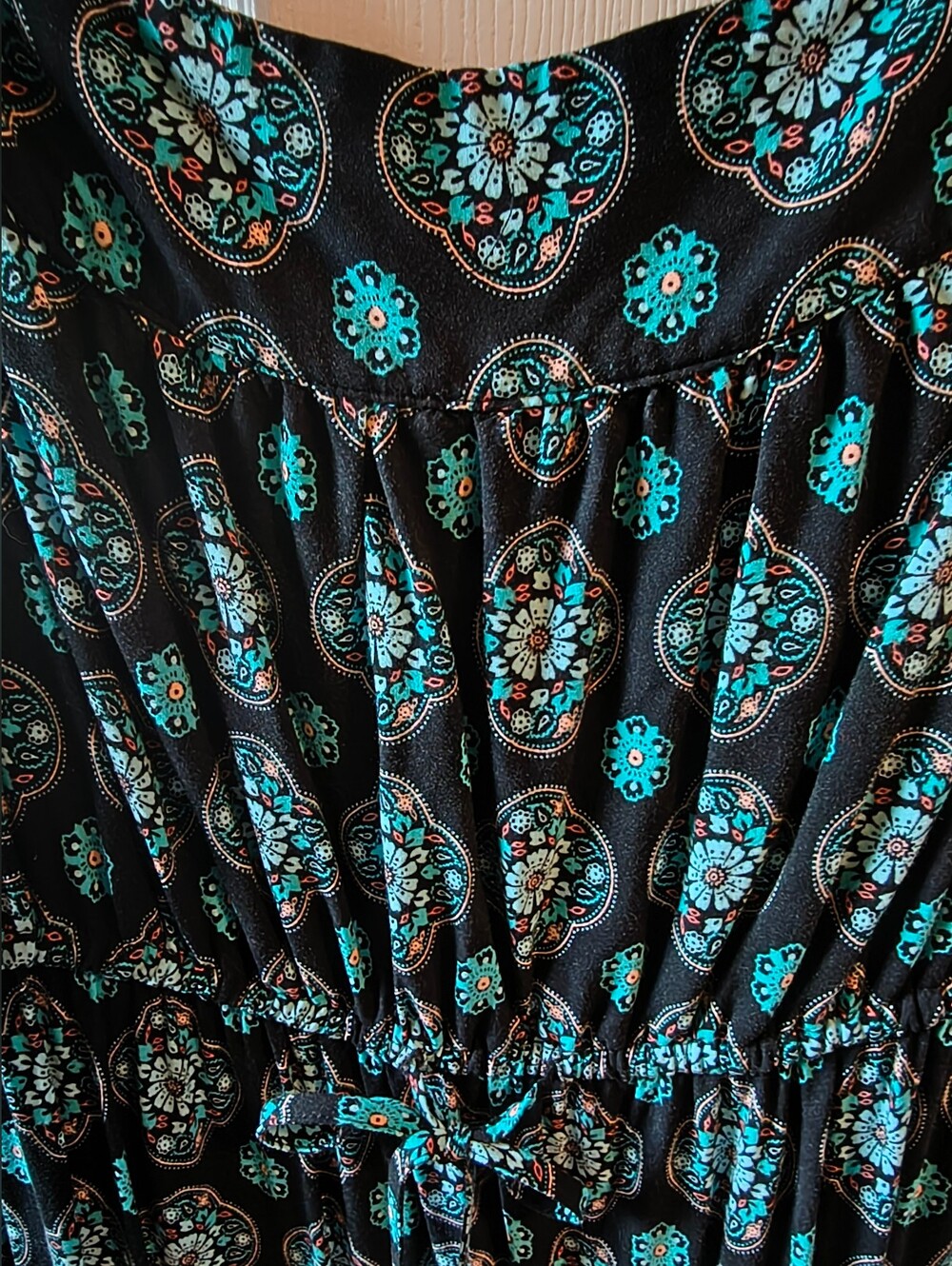 Torrid 3-Tier Midi Sundress - Size 1 / 1X, Black & Turquoise Mandala Print - Picture 5 of 9